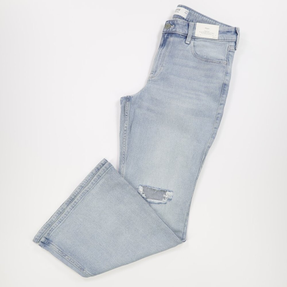 Hollister Women's High Rise Ripped Denim Flare Jeans Light Wash Blue Size‎ 12s